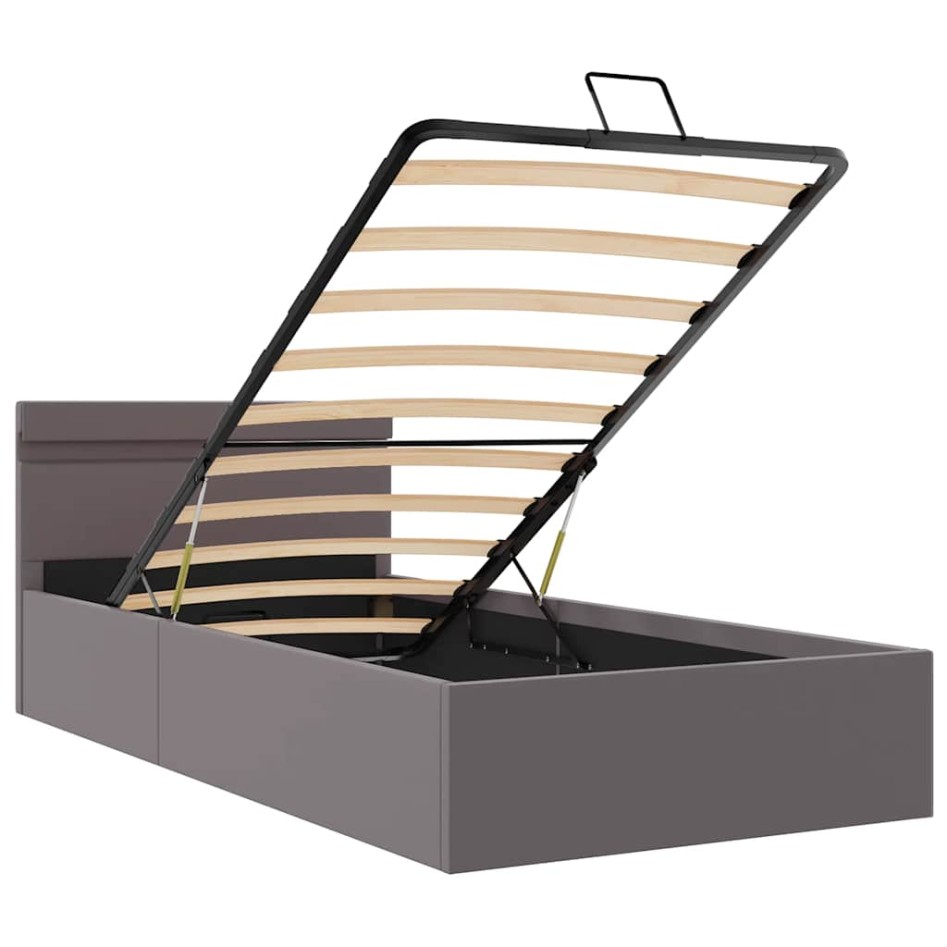 Cama canapé hidráulica con LED cuero sintético gris 100x200