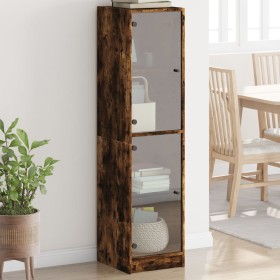 Aparador con puertas de vidrio roble ahumado 35x37x142
