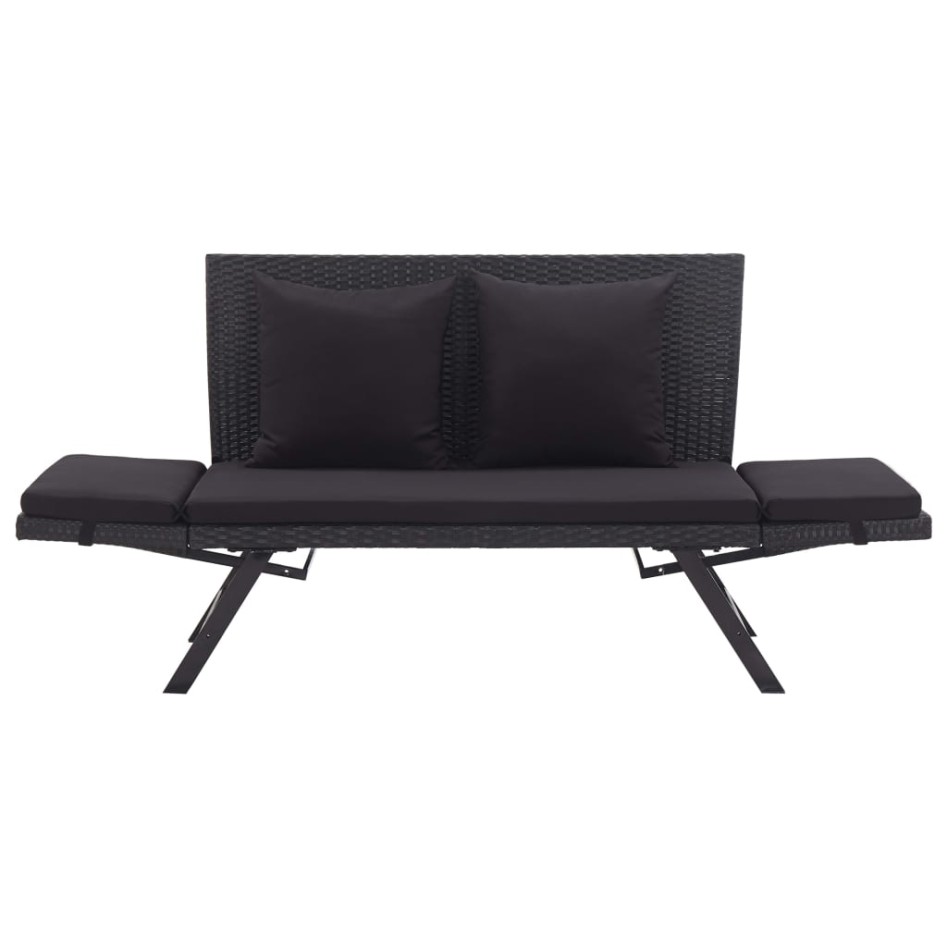 Banco de jardín con cojines ratán sintético negro 176