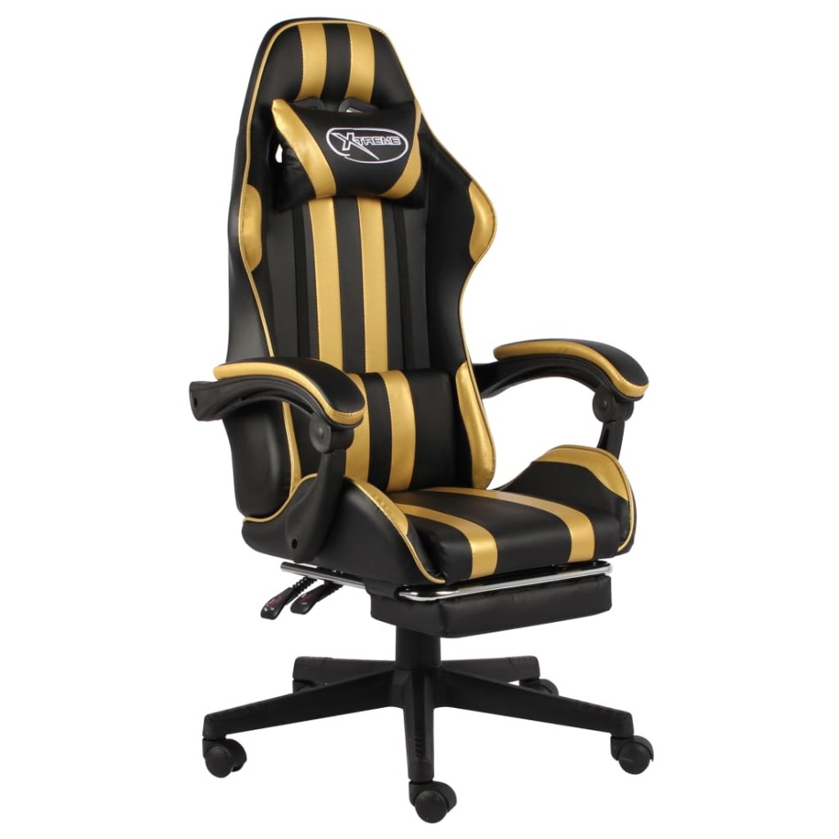 Silla gaming con reposapiés cuero sintético negro y