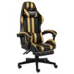 Silla gaming con reposapiés cuero sintético negro y dorado