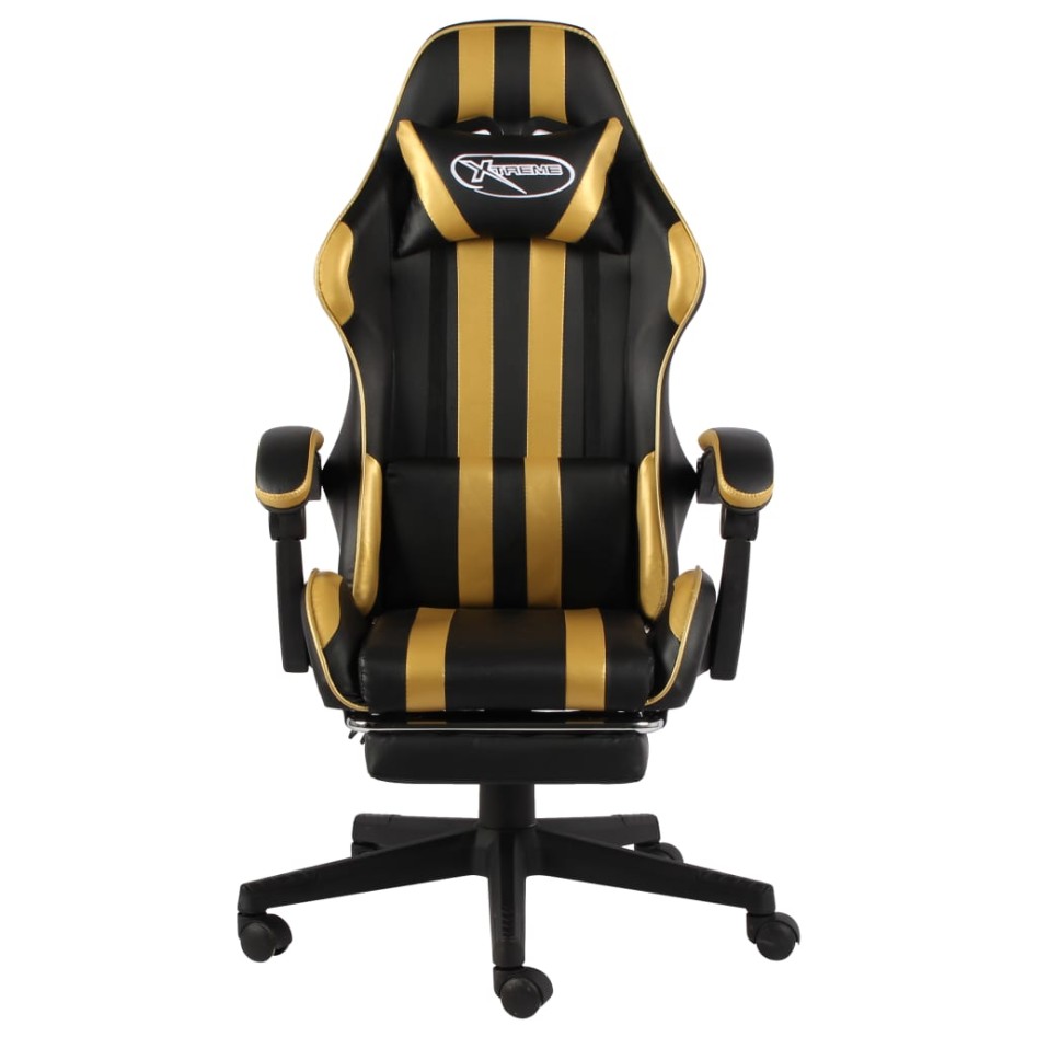 Silla gaming con reposapiés cuero sintético negro y