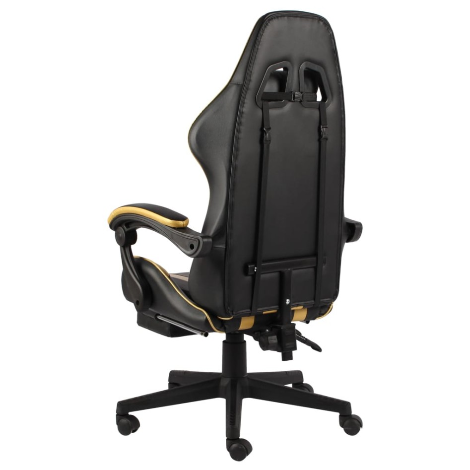 Silla gaming con reposapiés cuero sintético negro y