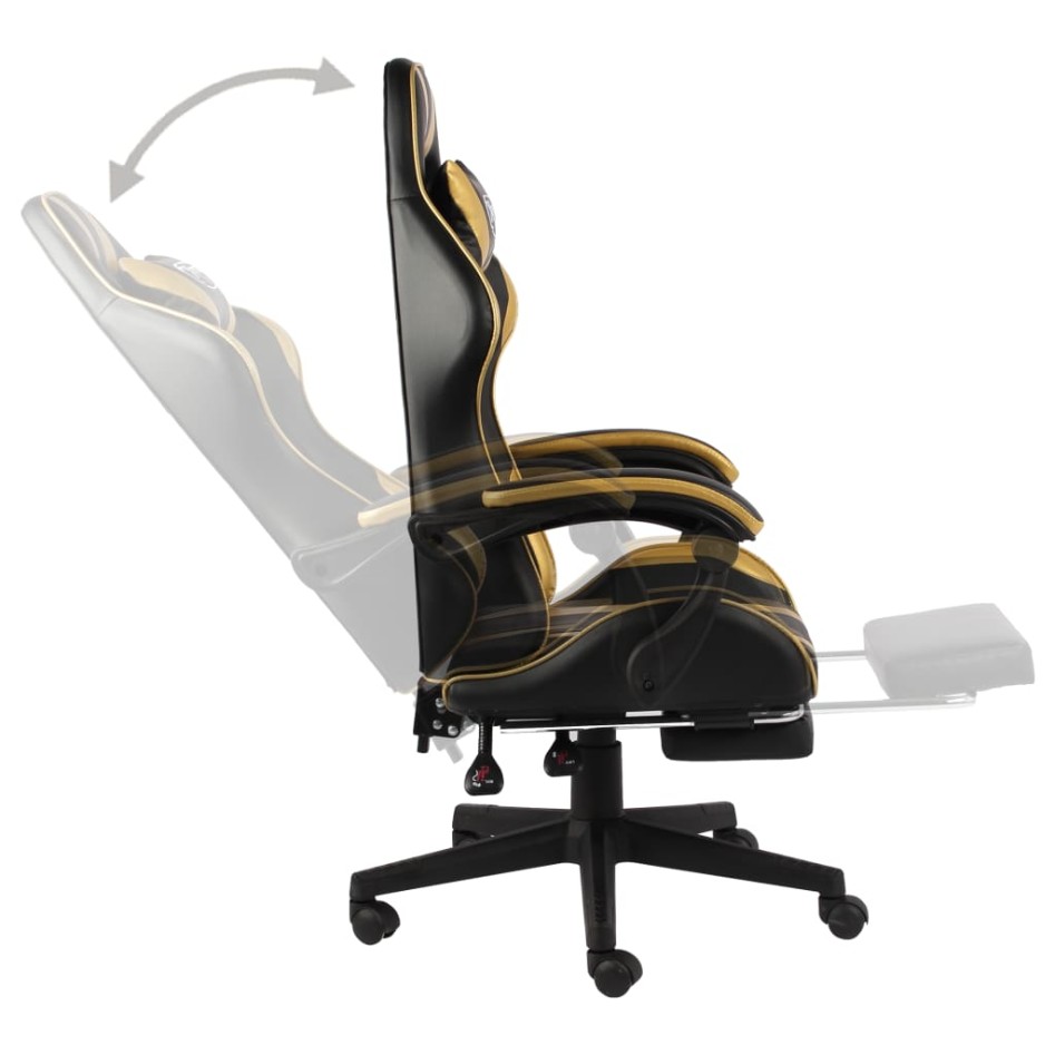 Silla gaming con reposapiés cuero sintético negro y