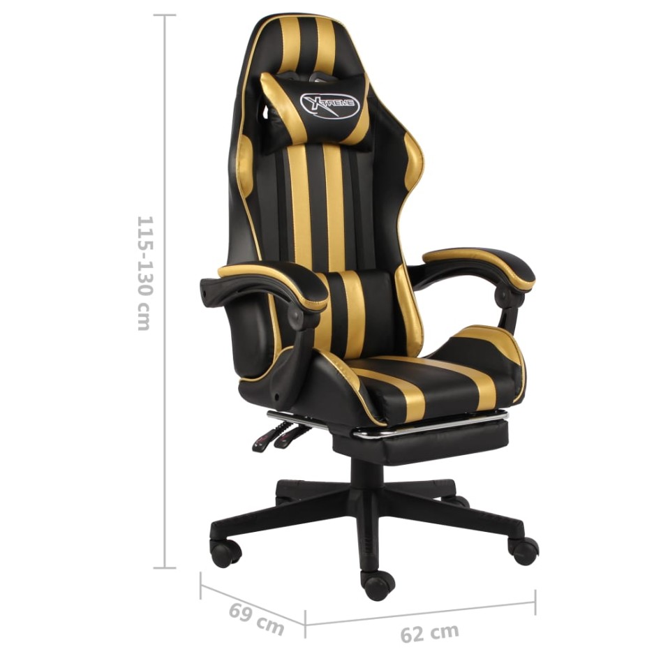 Silla gaming con reposapiés cuero sintético negro y