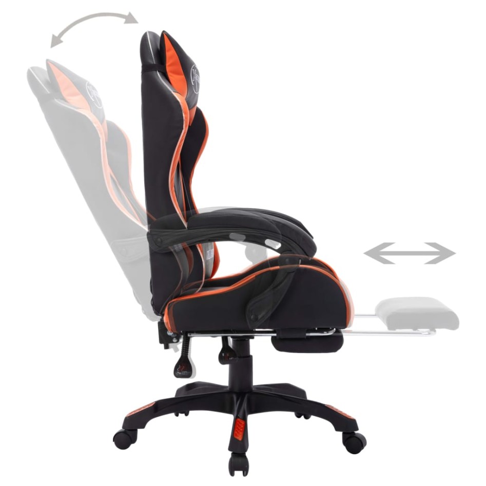 Silla gaming con luces LED RGB cuero sintético naranja y