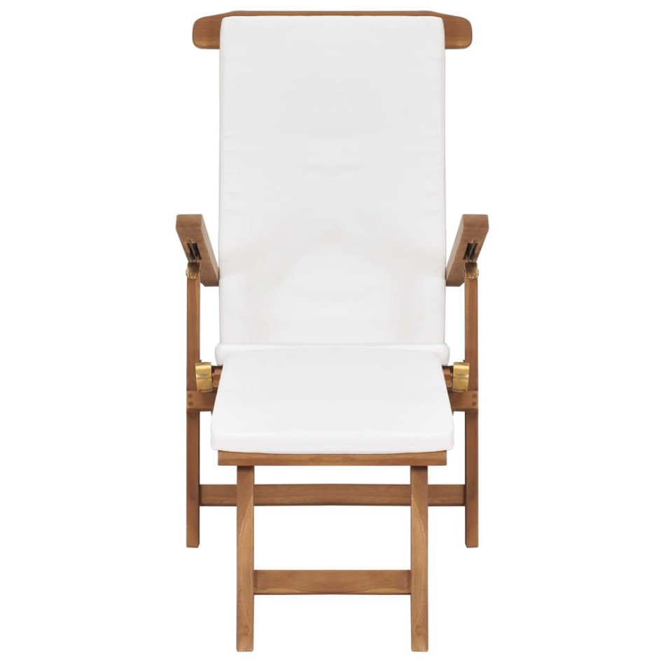 Tumbona con cojín blanco crema madera maciza de