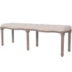 Banco de madera maciza y lino blanco crema 150x40x48 cm