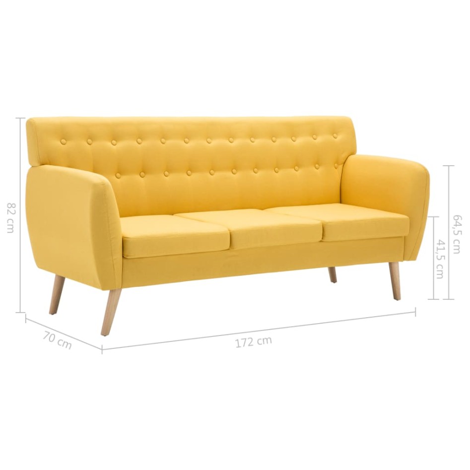 Sofá de 3 plazas tapizado de tela amarillo 172x70x82