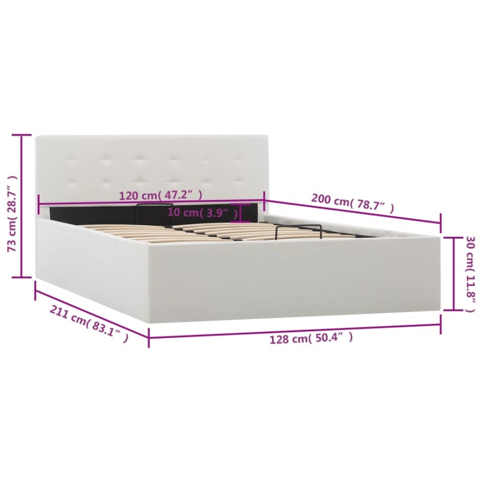 Cama canapé hidráulica sin colchón blanco 120x200