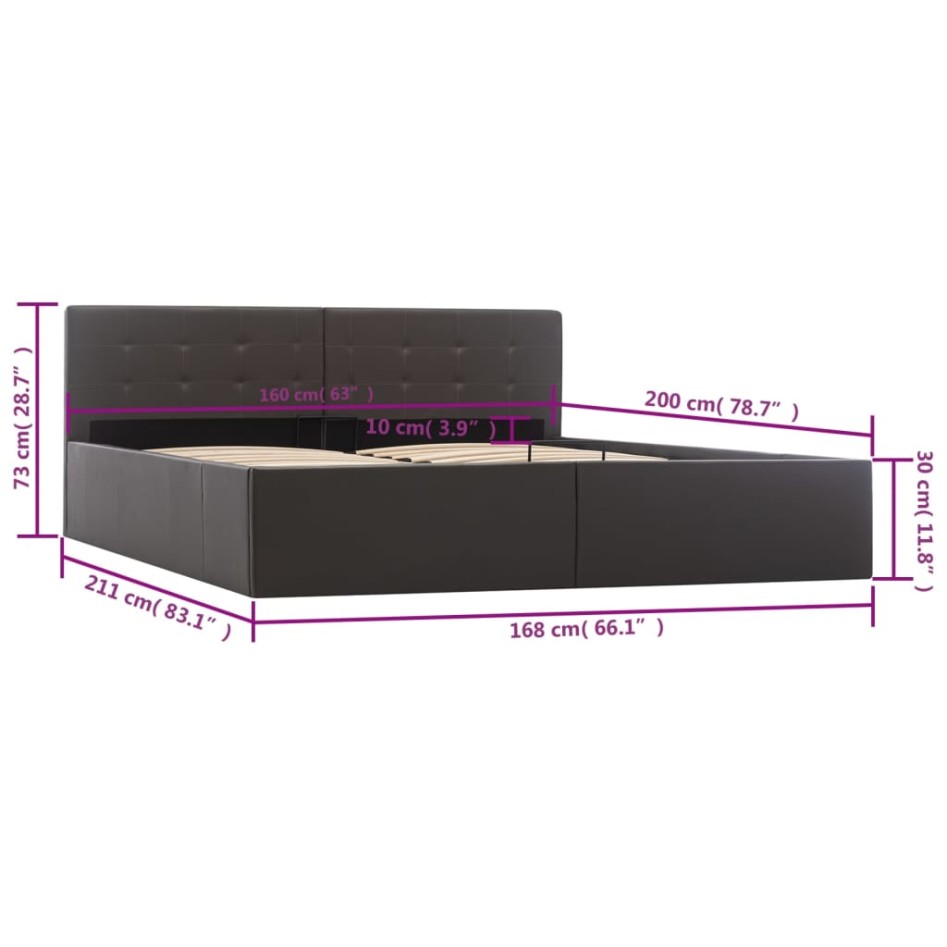 Cama canapé hidráulica cuero sintético gris 160x200