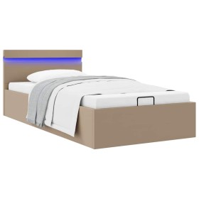Cama canapé hidráulica LED cuero sintético capuchino 90x200
