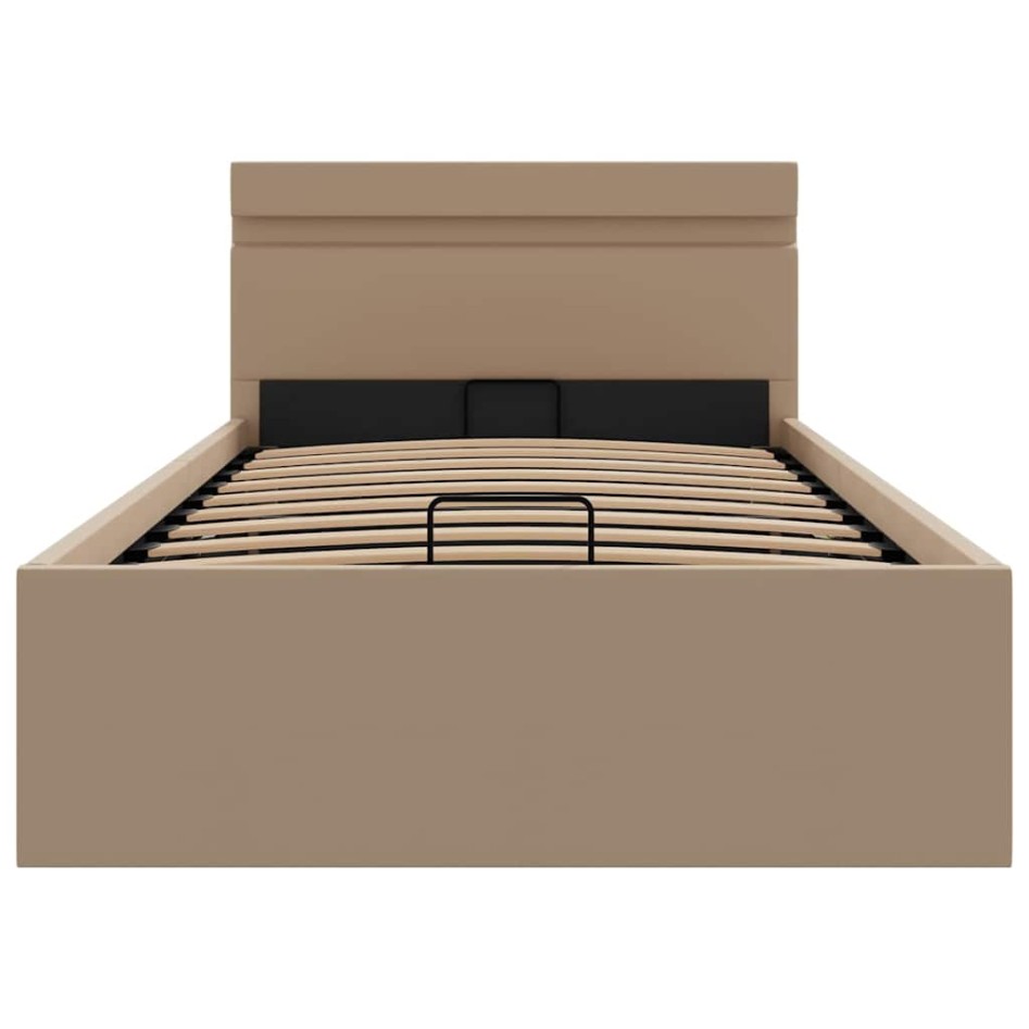 Cama canapé hidráulica LED cuero sintético capuchino 90x200