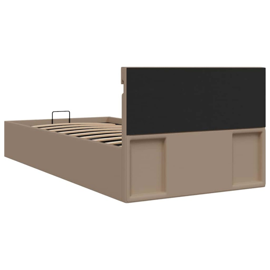 Cama canapé hidráulica LED cuero sintético capuchino 90x200