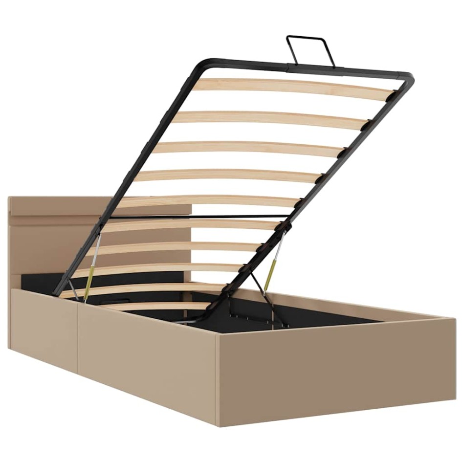 Cama canapé hidráulica LED cuero sintético capuchino 90x200