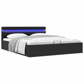 Cama canapé hidráulica con LED cuero sintético negra 180x200