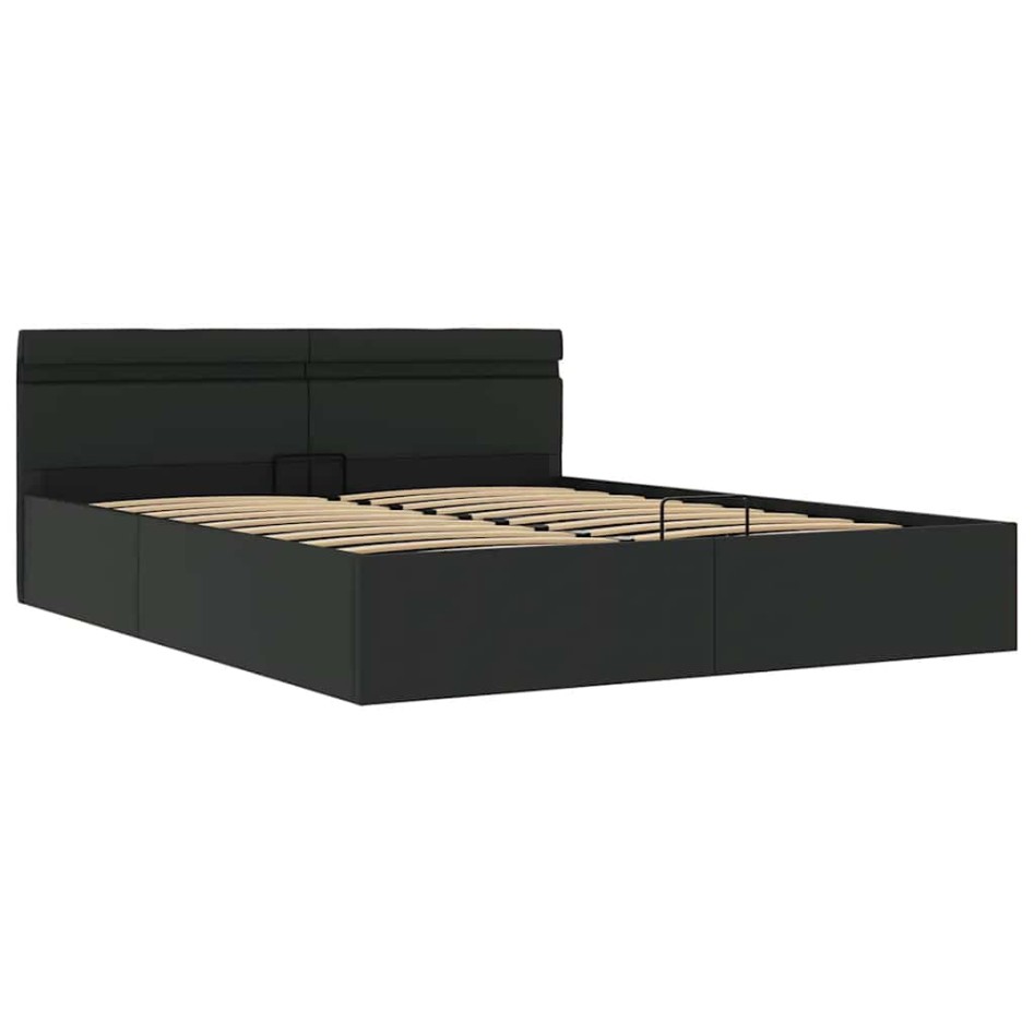 Cama canapé hidráulica con LED cuero sintético negra 180x200