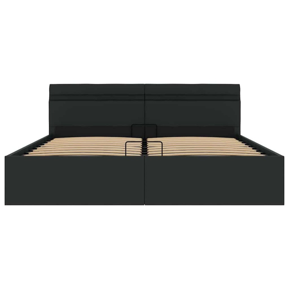 Cama canapé hidráulica con LED cuero sintético negra 180x200