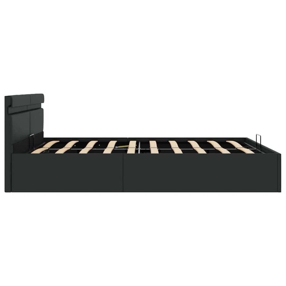 Cama canapé hidráulica con LED cuero sintético negra 180x200