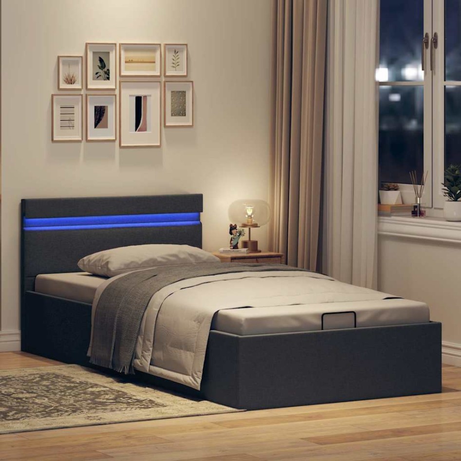 Cama canapé hidráulica de almacenaje sin colchón gris