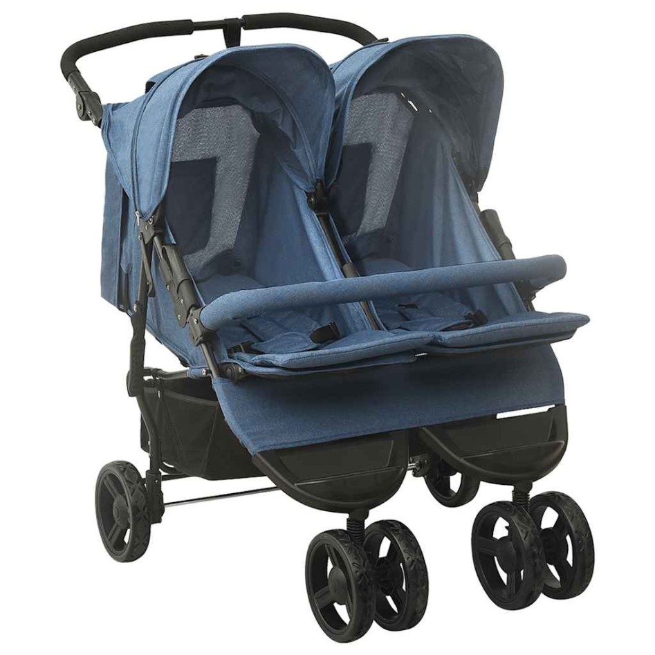 Carrito para gemelos de acero azul