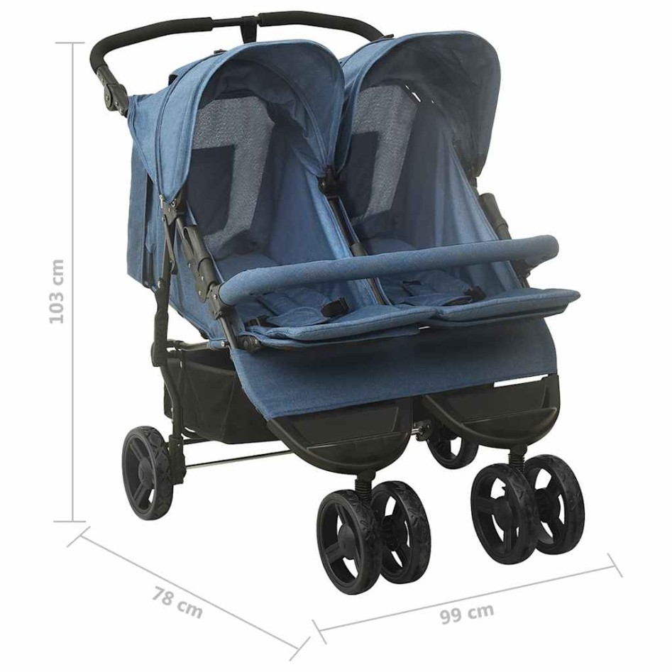 Carrito para gemelos de acero azul