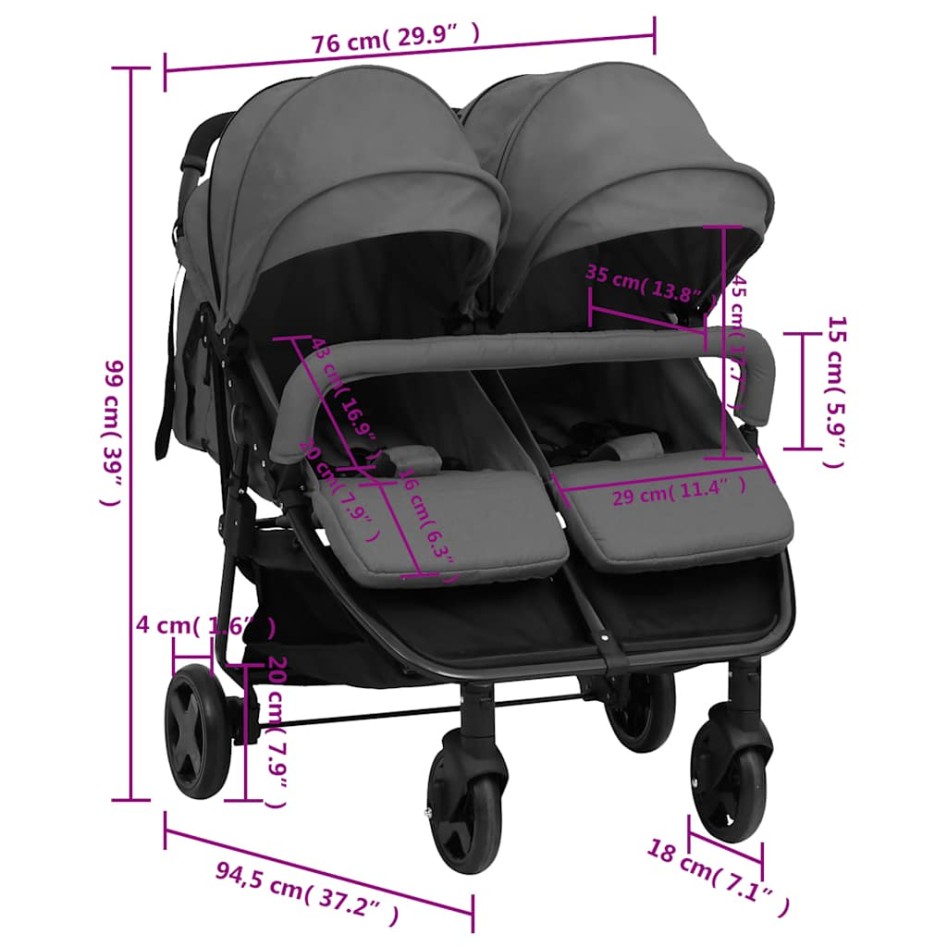 Carrito para gemelos de acero gris oscuro y