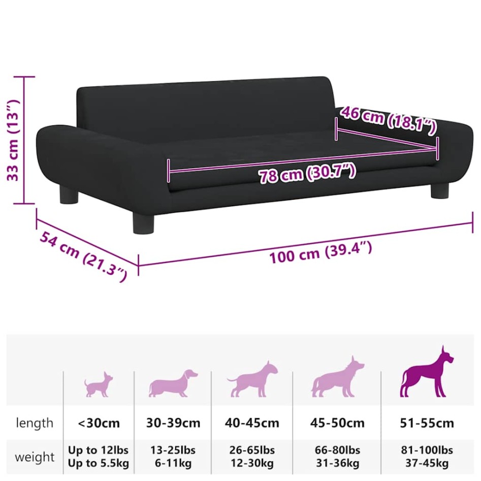 Cama para perros de terciopelo negra 100x54x33
