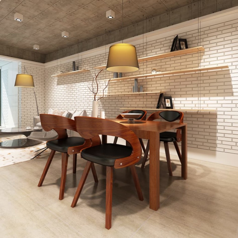 Sillas de comedor 4 uds madera curvada piel sintética