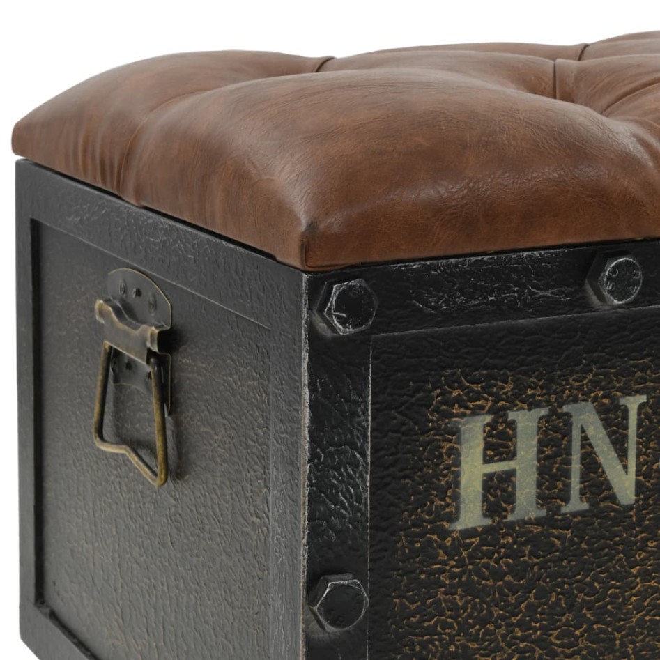 Banco de almacenaje madera maciza cuero sintético