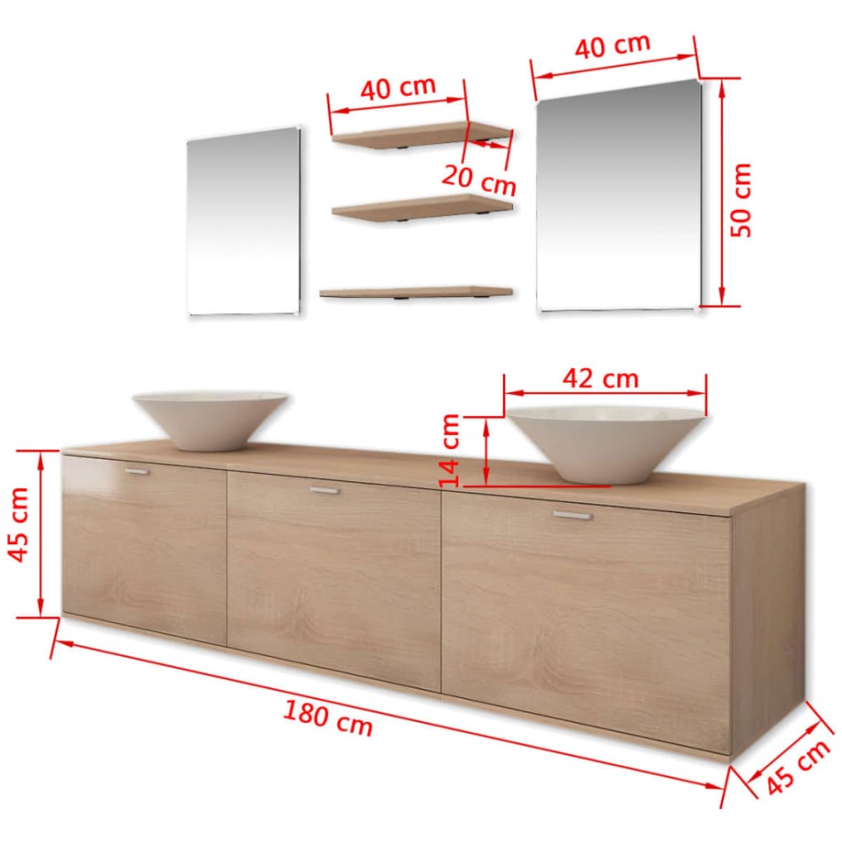 Conjunto de muebles de baño y lavabo 8 piezas