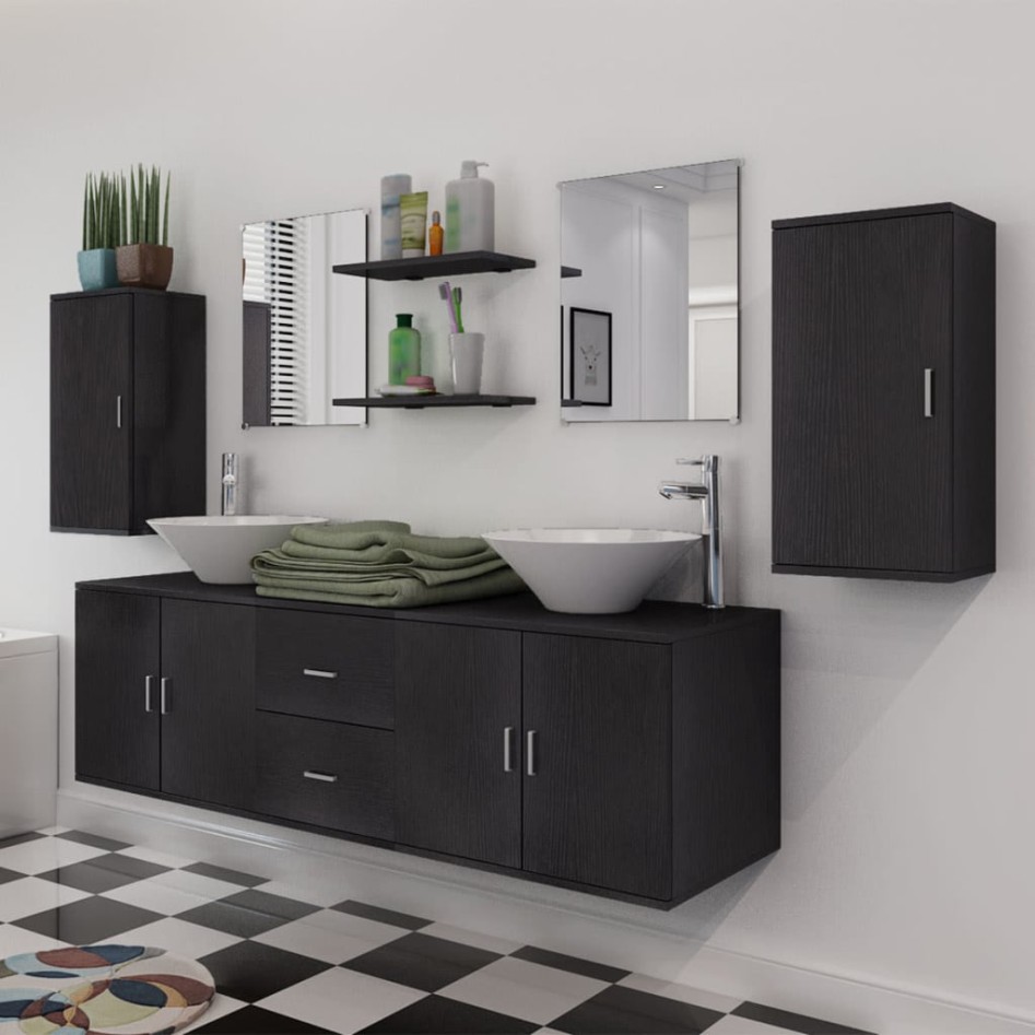 Conjunto de muebles de baño y lavabo 9 piezas