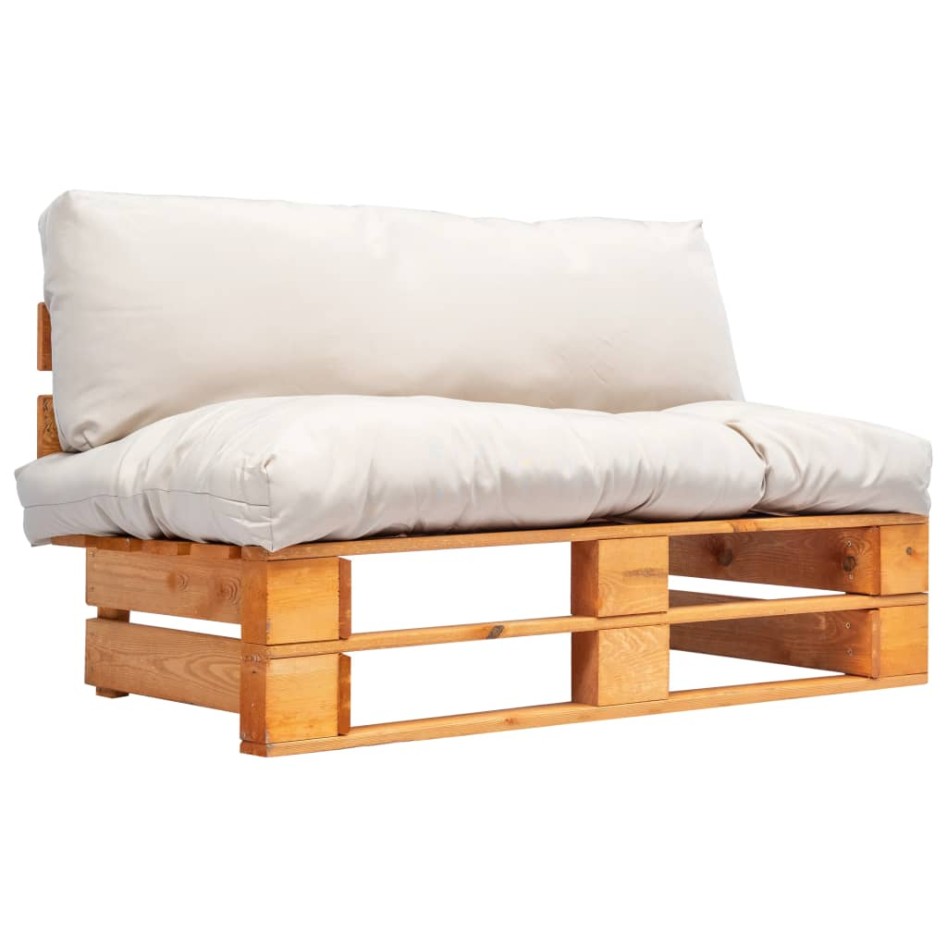 Sofá de jardín de palets con cojines color arena madera de