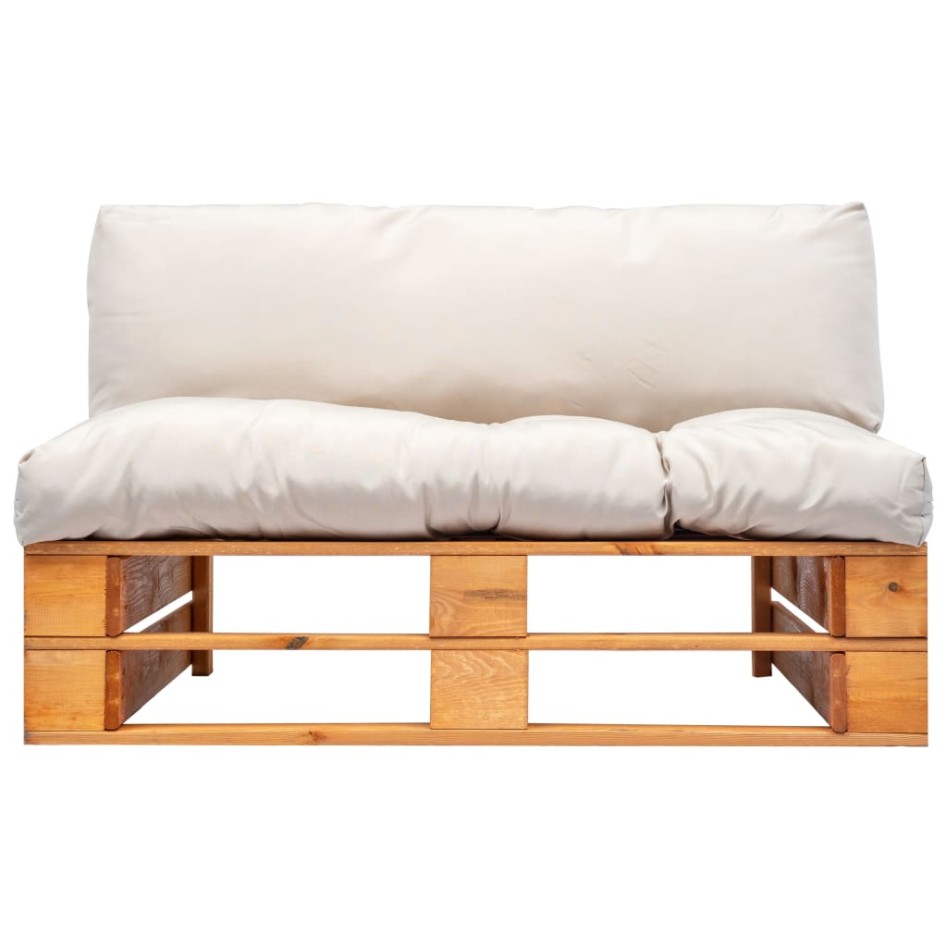 Sofá de jardín de palets con cojines color arena madera de