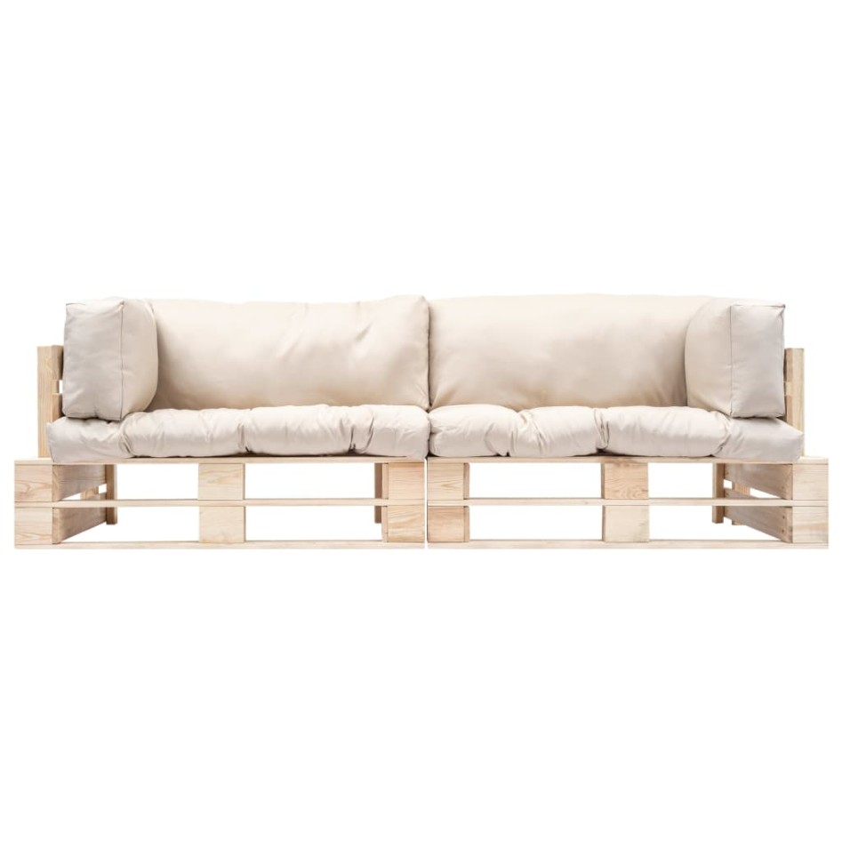 Sofás de palets de jardín 2 pzas con cojines arena madera