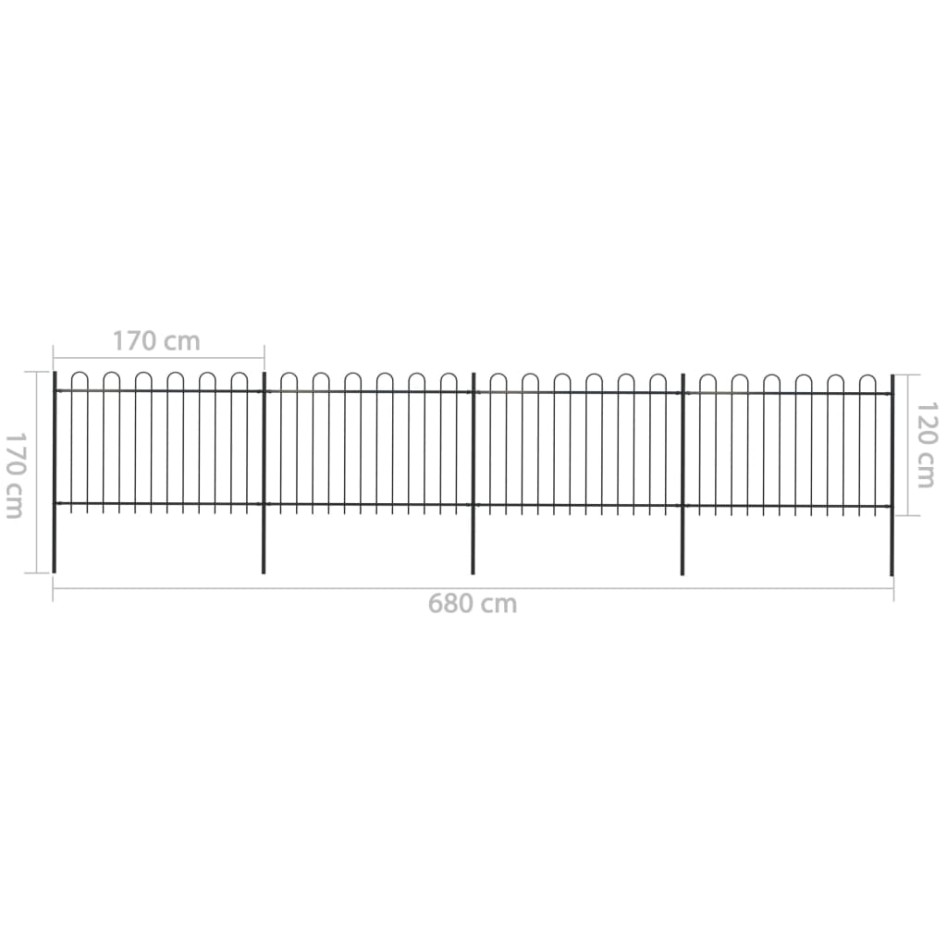 Valla de jardín con puntas de aro acero negro 6,8x1,2