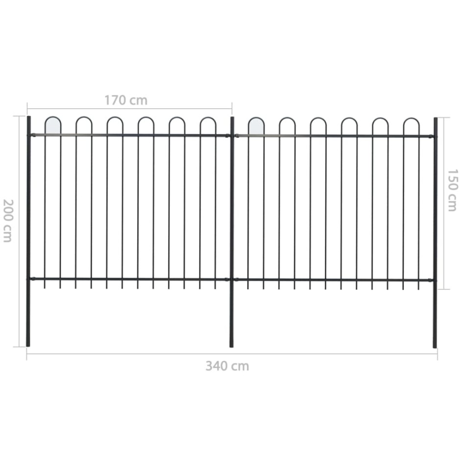 Valla de jardín con puntas de aro acero negro 3,4x1,5