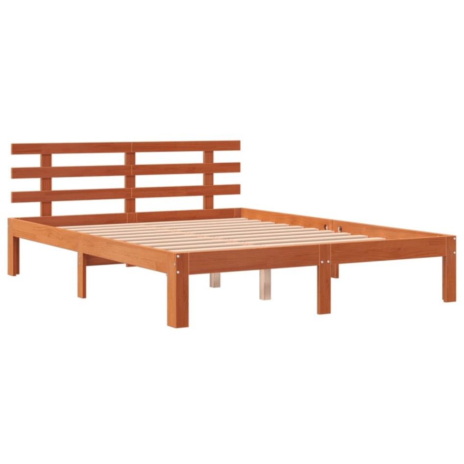 Estructura cama con cabecero madera pino marrón cera 120x190