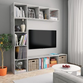 Mueble de TV y librería 3 piezas gris hormigón 180x30x180
