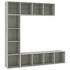 Mueble de TV y librería 3 piezas gris hormigón 180x30x180