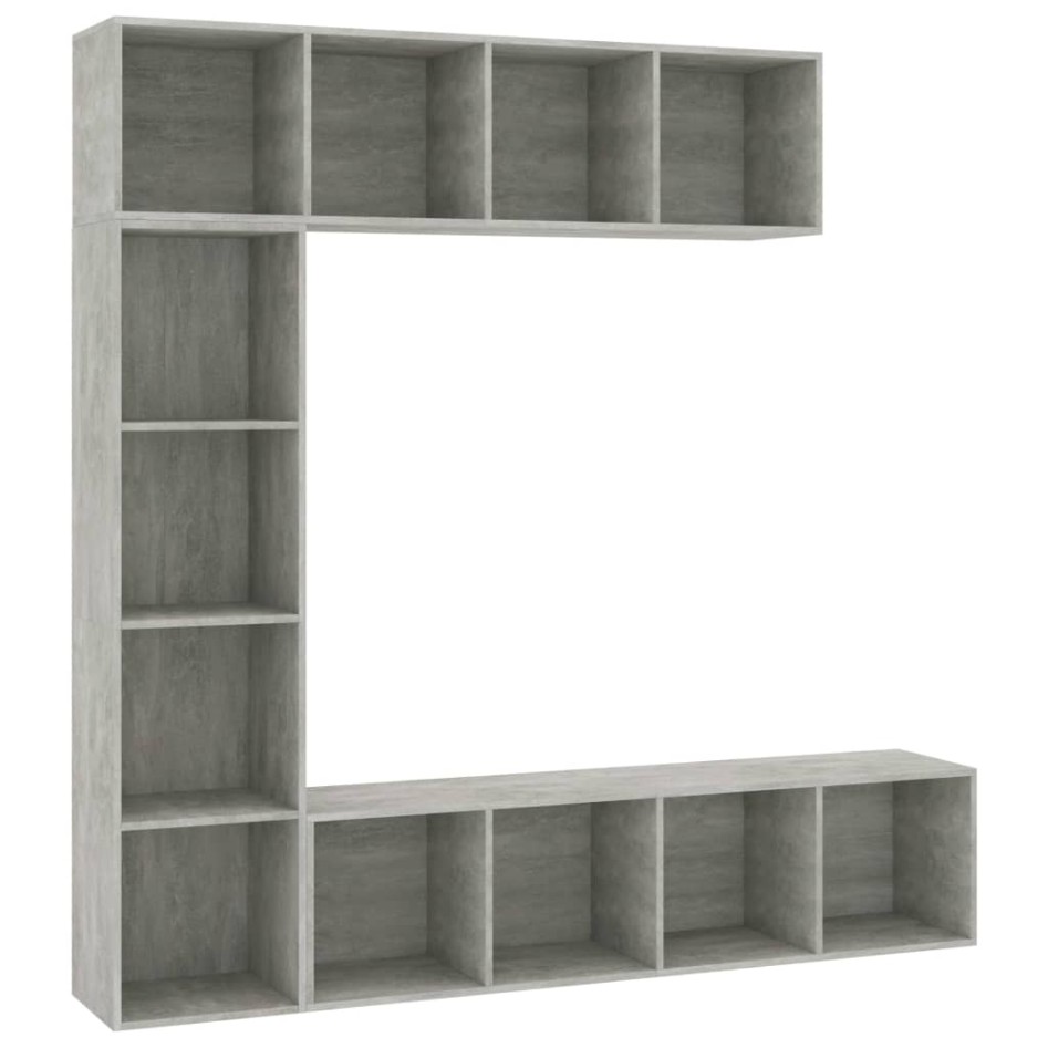 Mueble de TV y librería 3 piezas gris hormigón 180x30x180