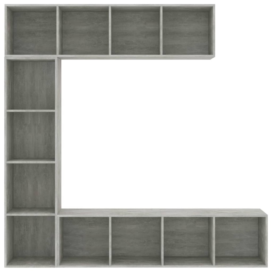 Mueble de TV y librería 3 piezas gris hormigón 180x30x180