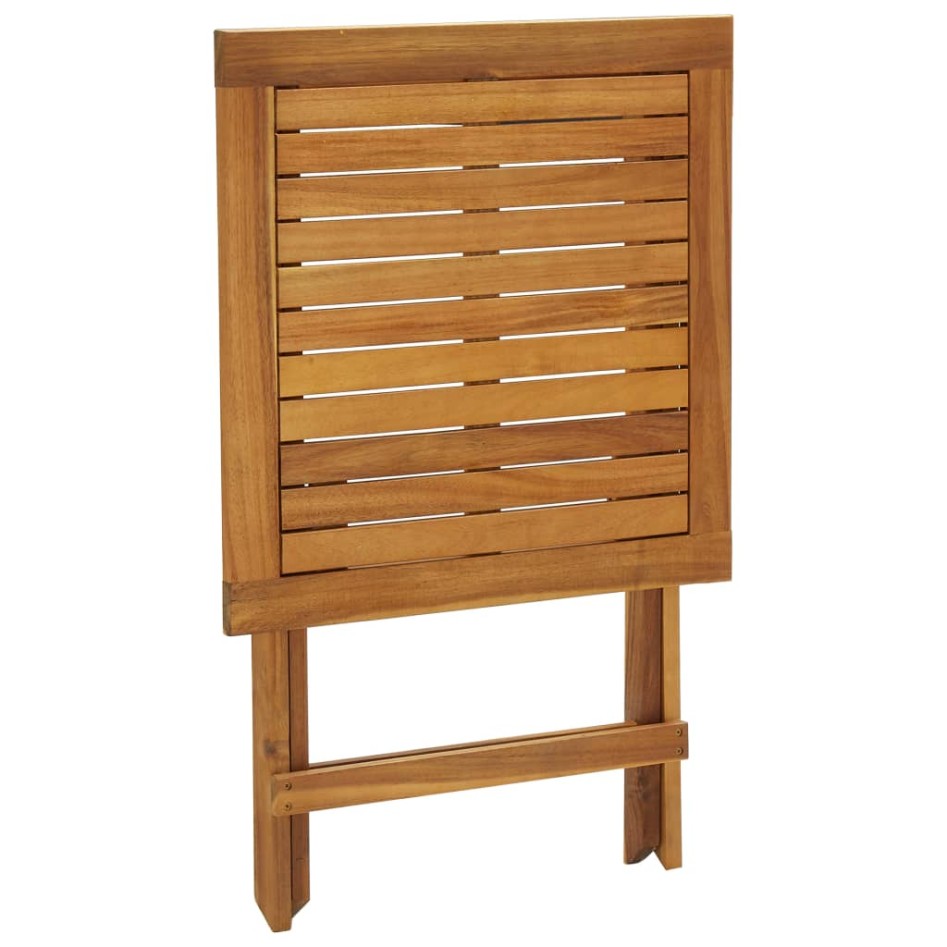 Mesa y sillas bistró plegables 3 pzas y cojines madera