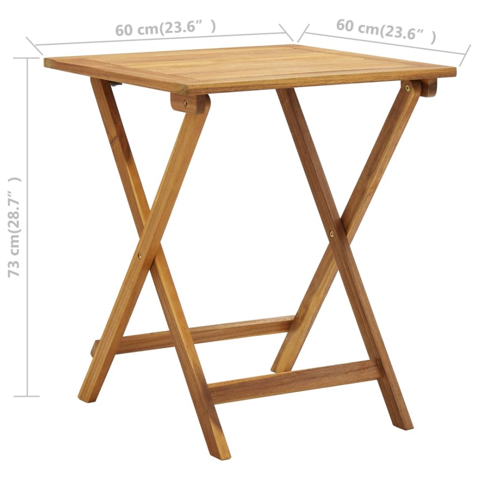 Mesa y sillas bistró plegables 3 pzas y cojines madera