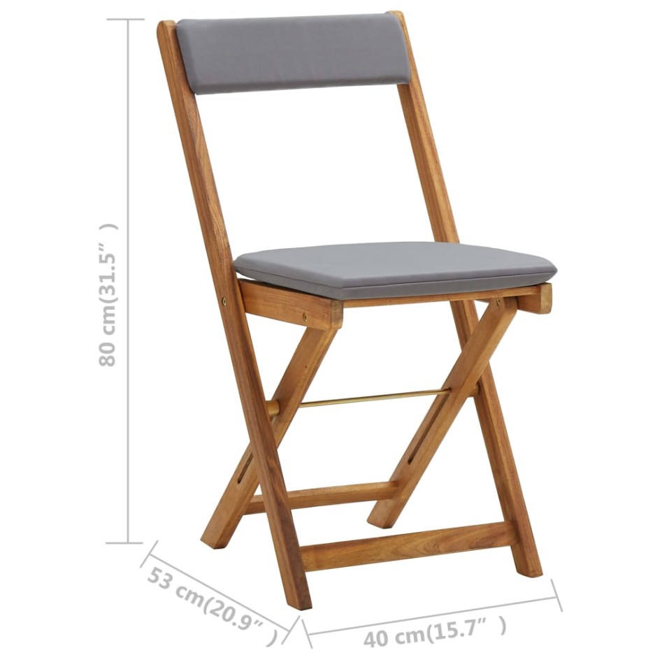 Mesa y sillas bistró plegables 3 pzas y cojines madera