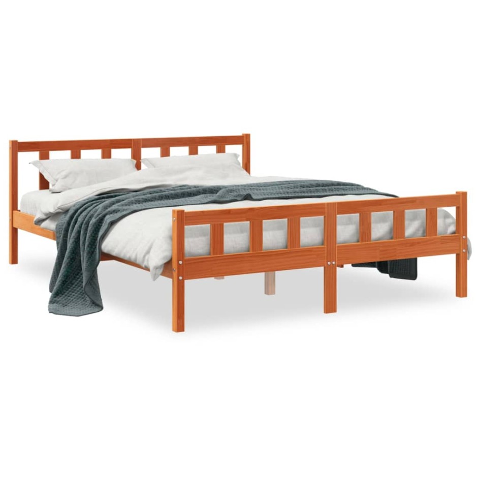 Estructura cama con cabecero madera pino marrón cera 150x200