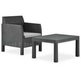 Set de muebles jardín 2 piezas con cojín PP ratán gris
