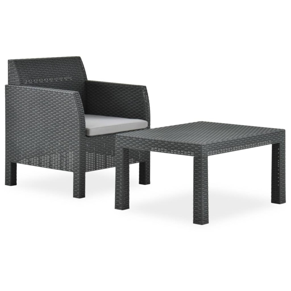 Set de muebles jardín 2 piezas con cojín PP ratán gris