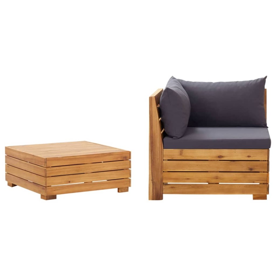 Muebles de jardín 2 piezas con cojines madera maciza de
