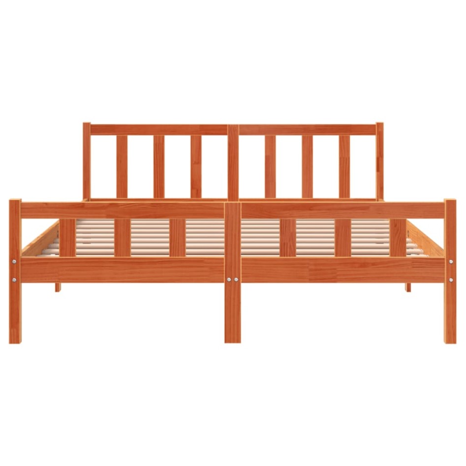 Estructura cama con cabecero madera pino marrón cera 150x200